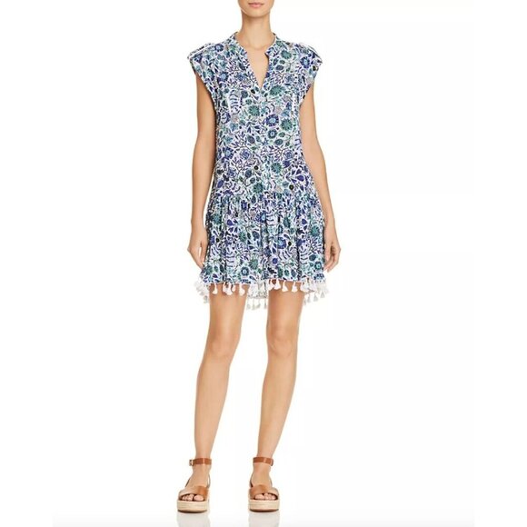 Poupette St Barth Heni Floral Tassel Trimmed Dress Green White Womens Size XS - Picture 2 of 8